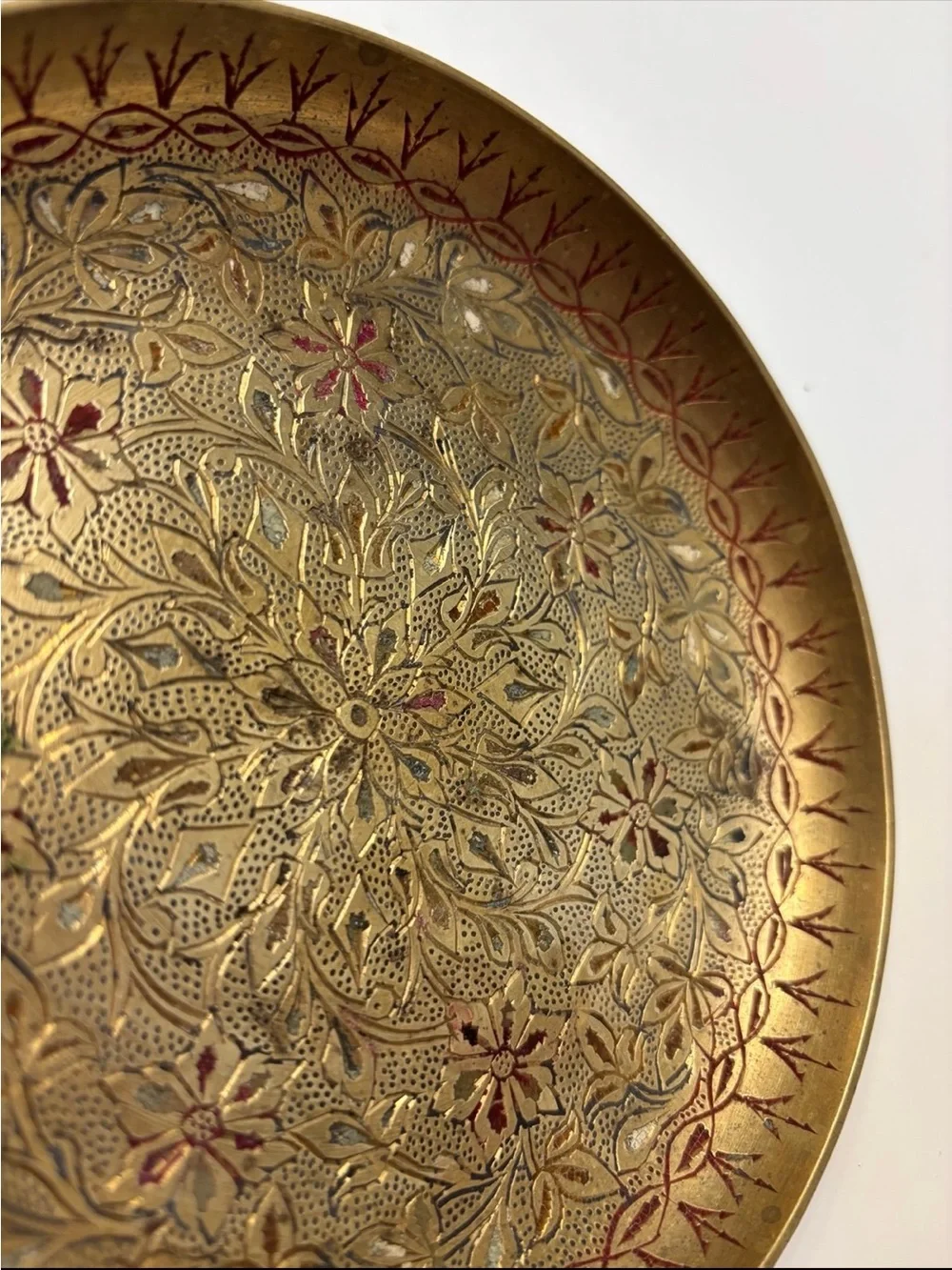 Brass Decorative Bowl with Floral Etching - Gol